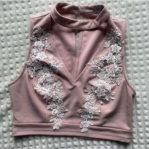Charlotte Russe Pink Floral Embroidered Crop Top